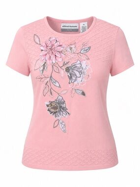 Alfred Dunner Petite Pink Floral Embellished Knit Top – Size PS
